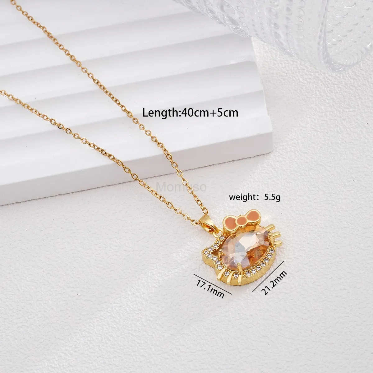 Sanrio Stainless Steel Chain Cute Colorful Crystal Hello Kitty Pendant Necklaces for Women Girls Gold Color Jewelry Accessories Gifts L250925