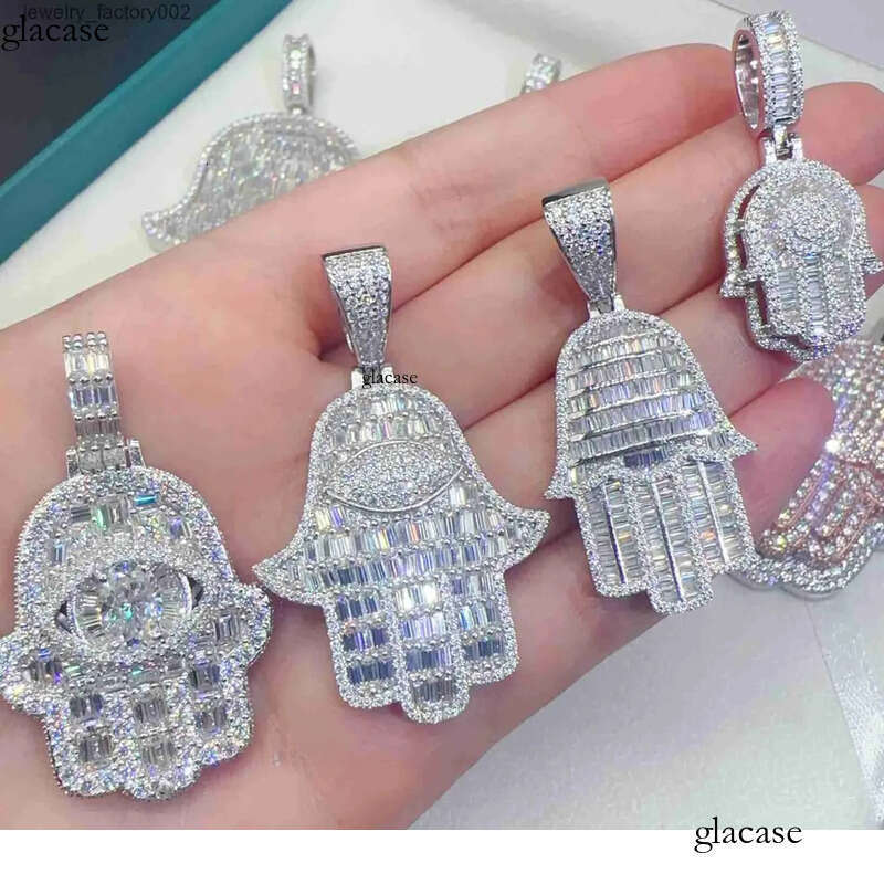 Hip Hop Jewelry Sterg Sier VVS Moissanite Iced Out Hamsa Hand Pendant for Men Pass Dias Tester with GRA Certificate