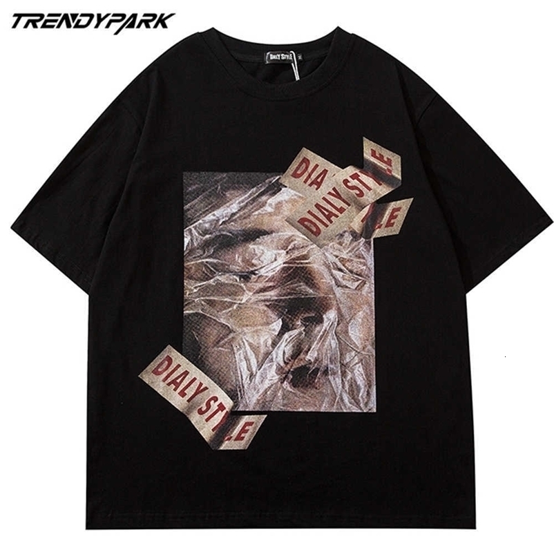 Tee Shirts Harajuku Plastic Bag Asphyxiation Printed Short Sleeve Tshirts Streetwear Fashion Short Sleeve Cotton T-Shirt Tops 210601