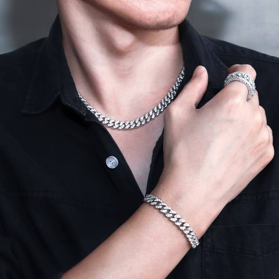 Luxury Full Iced Out Cuban Link Chain 8mm Silver 14K White Gold Plated 5A CZ Diamond Men Women RapperJewelry Hip Hop Necklace