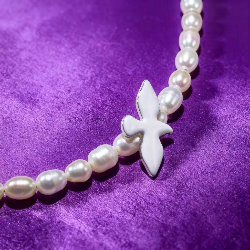 Fine Jewelry Elegant 925 Sterling Silver 5A Freshwater Rice Pearl Enamel Dove Necklace for Women Bride Wedding Anniversary Party