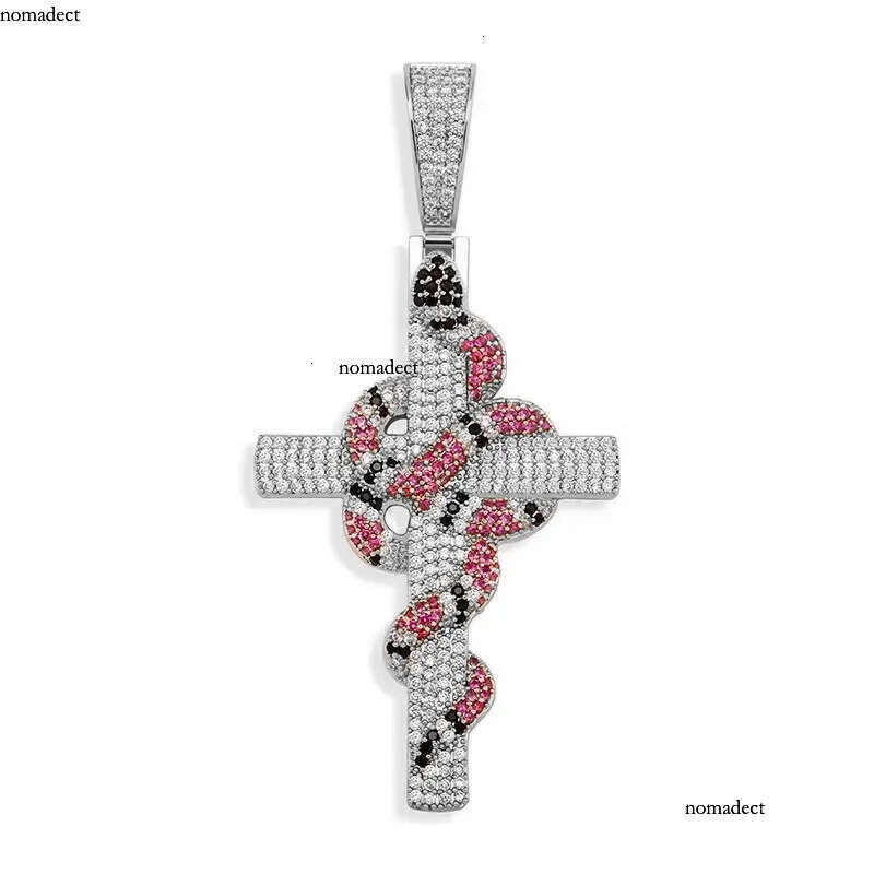 Iced Out Cross Necklaces Retro Snake Pendant Fashion Mens Hip Hop Necklace Jewelry f5