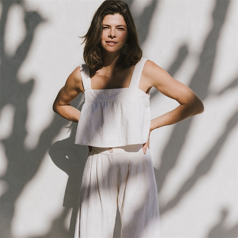 Camisoles Tanks Casual Cotton Linen Tops For Women Summer Vintage Square Collar Sleeveless Back Button Up Sexy Streetwear Korean Tops 230327