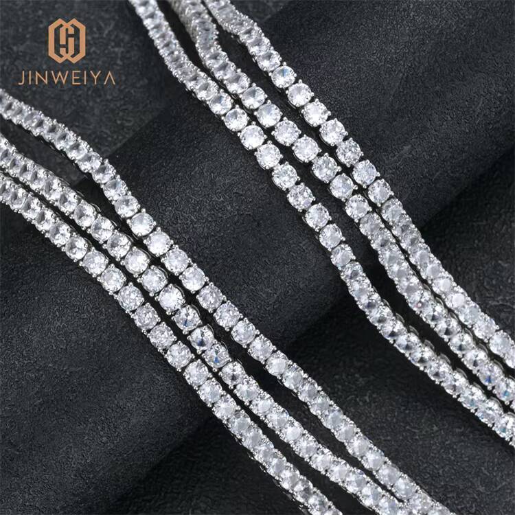 White Gold Plated Tennis Chains Hand Inlaid Moissanite Width Adjustable Length Iced out Brass for Men and Women for Anniversary