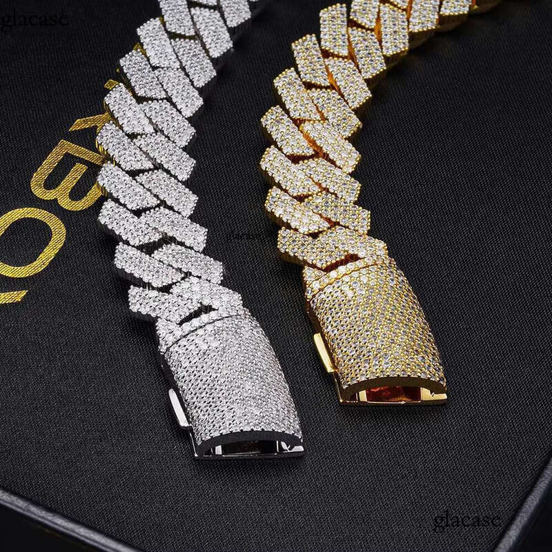 Mens 14K Gold Plated Pure Sier 13Mm Link Chain Moissanite Dia Iced out Hip Hop Bling Sets Fashionable Jewellery