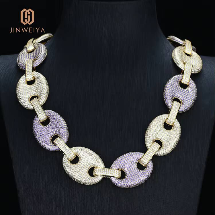 JWY 25mm Chunky Gold Plated Diamond Cuban Link Necklace Brass Jewelry with Moissanite for WomenMen for Parties and Gifts