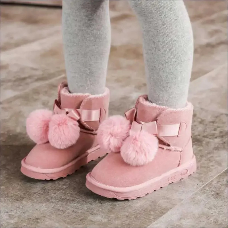 Snow Boots Children Winter Fur Boot Girl Frosted Leather Shoes Boy Kids Ankey Boots Pink Gray 13 241219