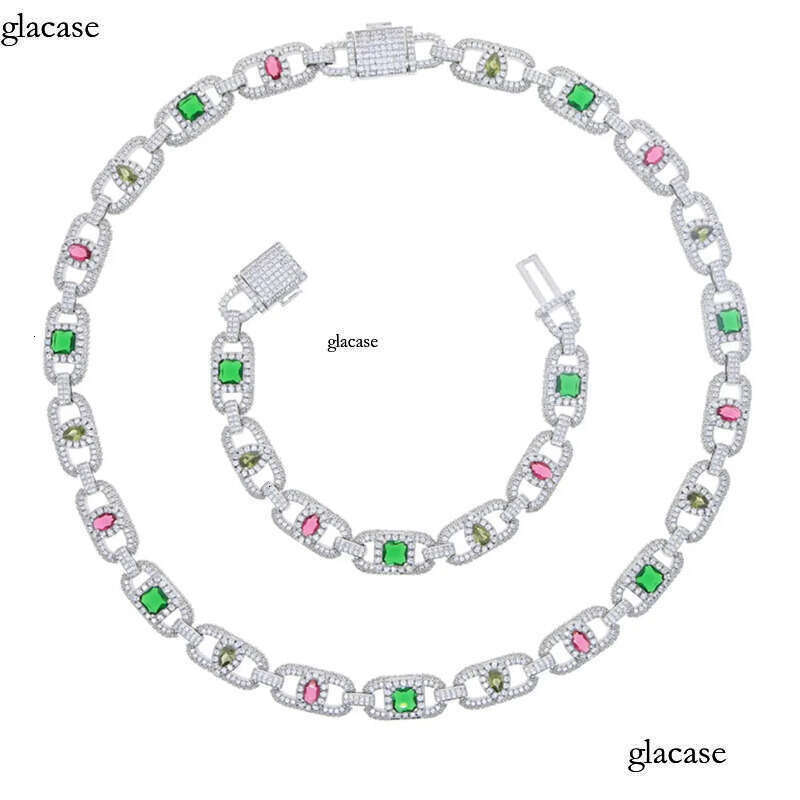 High Quality Colorful Zircon Pig Nose Cuban Necklace Bracelet Coffee Bean Chain Jewelry