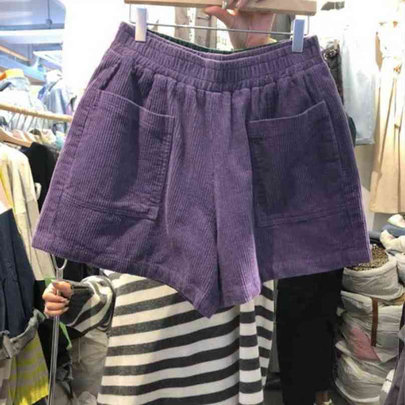Nomikuma Korean Corduroy Wide Leg Shorts Causal Stretch High Waist Bottoms Spring New Double Pockets Women Short 6E085 210427