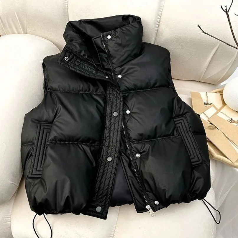 Womens Winter Warm Waist Coat Sleeveless Stand up Collar Casual Lightweight Inflatable Tank Jacket 240910