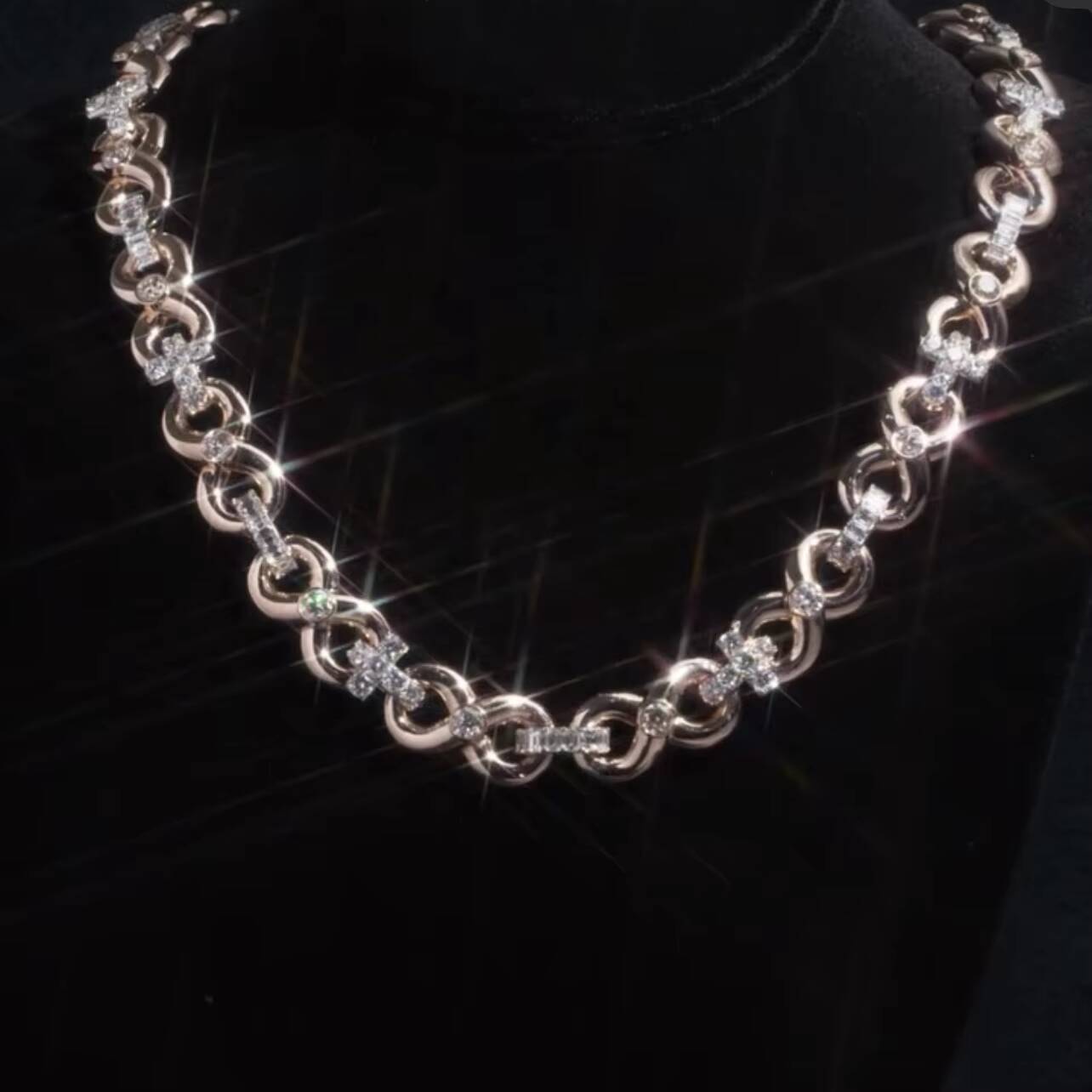 New Design Rapper Jewelry 13MM Infinity Link Chain Rose Gold VVS Moissanite Hip Hop Iced Out Chain Necklace