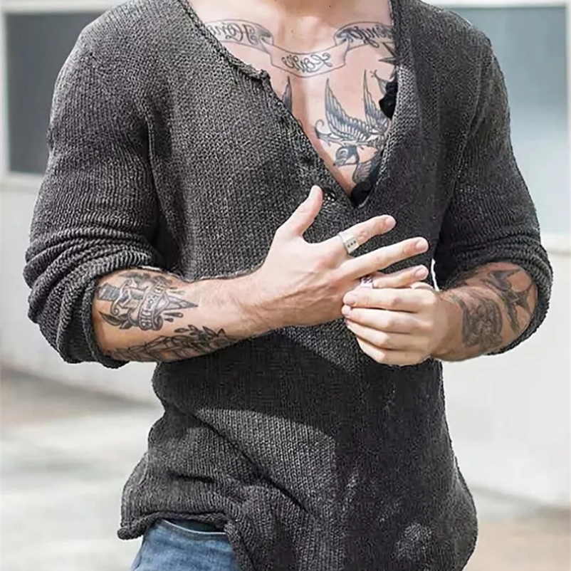 Men's Sweaters Men V Neck Streetwear Solid Basic Top Casual Loose Male Spring and Autumn Pullovers Simplicity Slim Fit Long Sleeve Thin Sweater 2