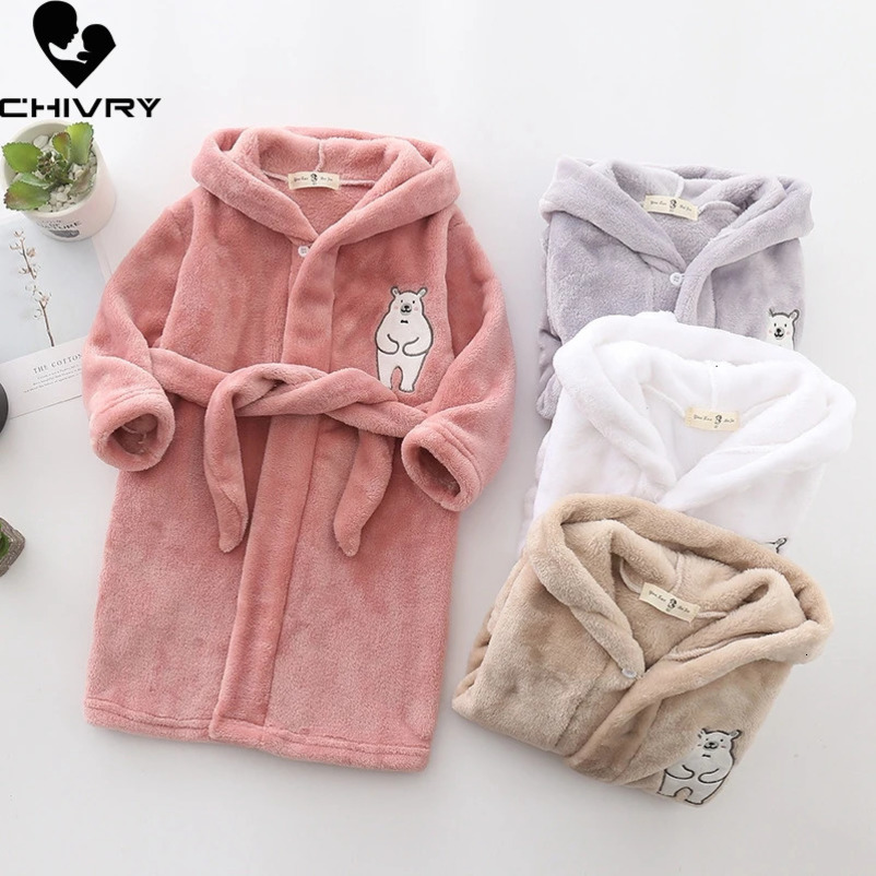 Autumn Winter Childrens Hooded Bathroom Baby Bath Towels Boy and Girl Cartoon Rabbit Panda Flannel Sleepwear Long Sleeve Towel Robe 241118