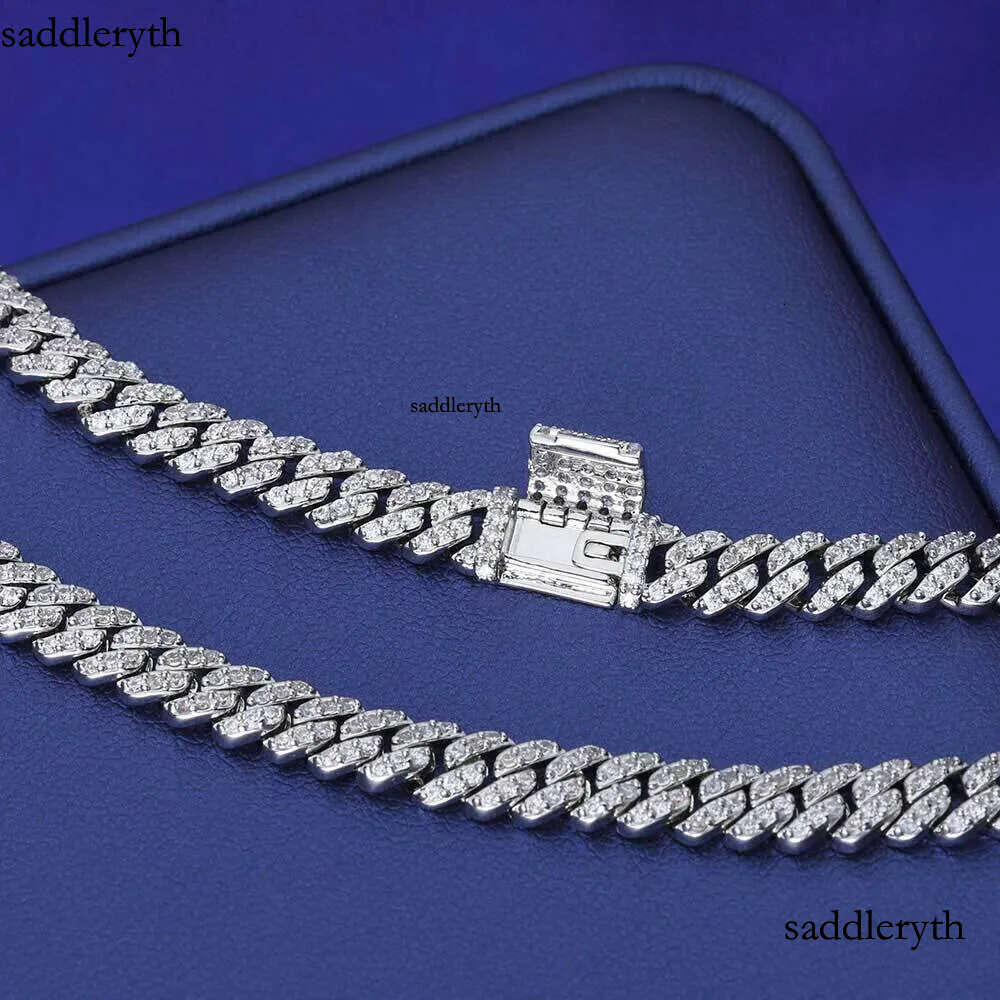 NUOYA Hight Quality 6MM VVS Moissanite k Hip Hop Jewelry Women White Gold Sier Cuban Chain Necklace For Gift