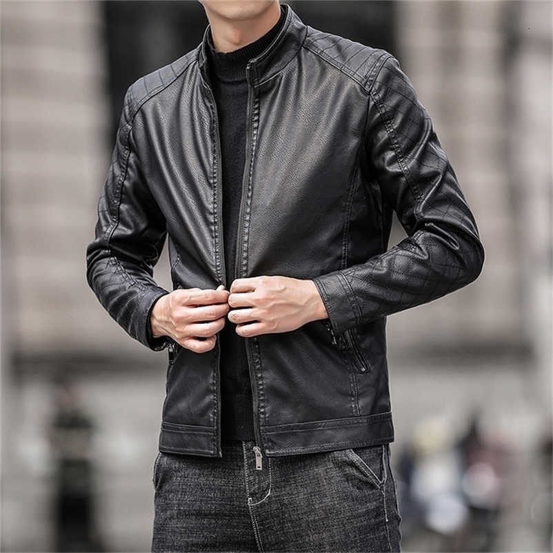 Men's Leather Faux Leather Spring Autumn Lightweight Pu Leather Jacket Men Biker Coat Fashion Stand Collar Slim Fit Thin Jacket Streetwear Punk S