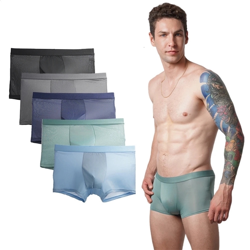 2 Summer Fashion Boxing Shorts Polyester Solid Color Mens Ice Silk Underwear Breathable Thin L6XL y250420Z