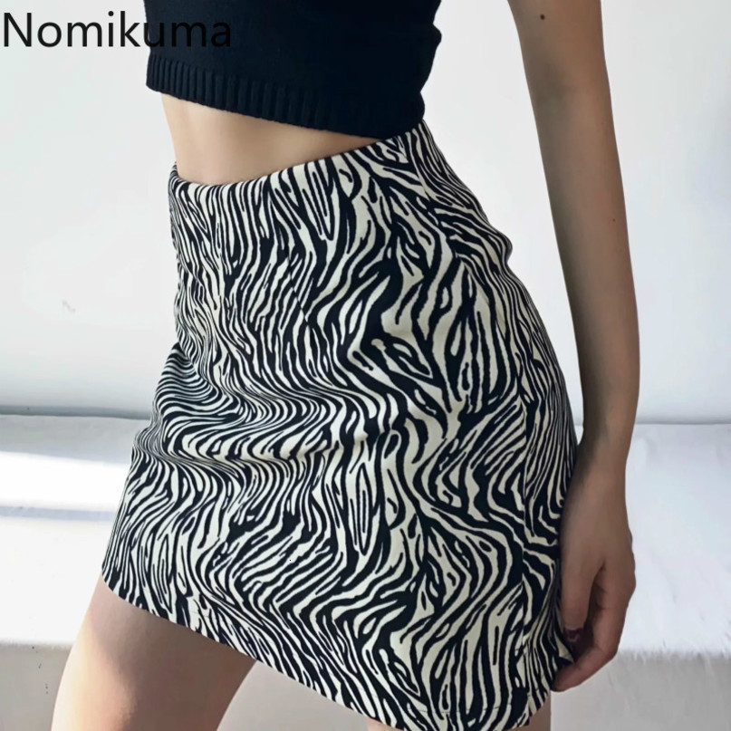 Nomikuma Korean Zebra Striped Women Skirt Causal High Waist Fashion Skirt Spring Summer New Bottoms Mujer Faldas 6E014 210427
