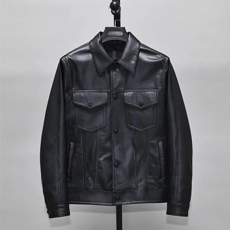 .100% natural Soft thin sheepskin.Young casual slim fit real leather jacket. denim leather coat.Y2K.short 240716