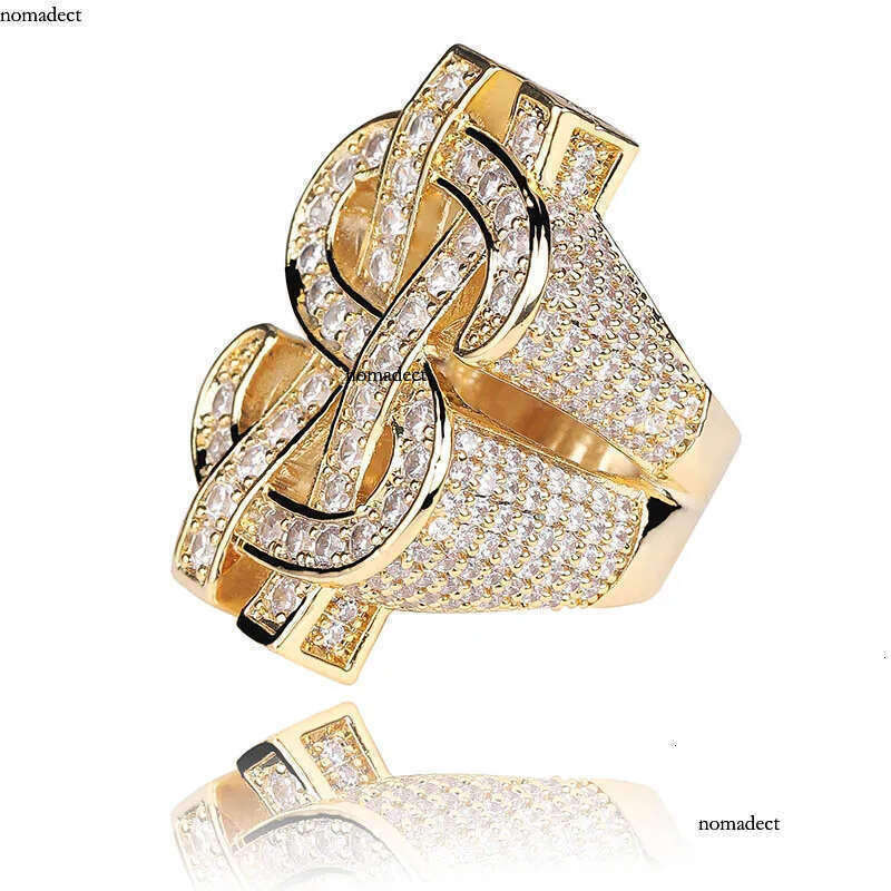 Mens Hip Hop Ring Jewelry Dollar Sign Gemstone Zircon Fashion Big Gold Rings 43