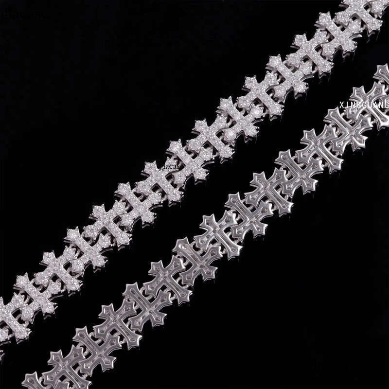 New Design Sterling Sier Gold Plated Link Bracelets Iced Out Vvs Moissanite Full Dia Cross Chain Bracelet