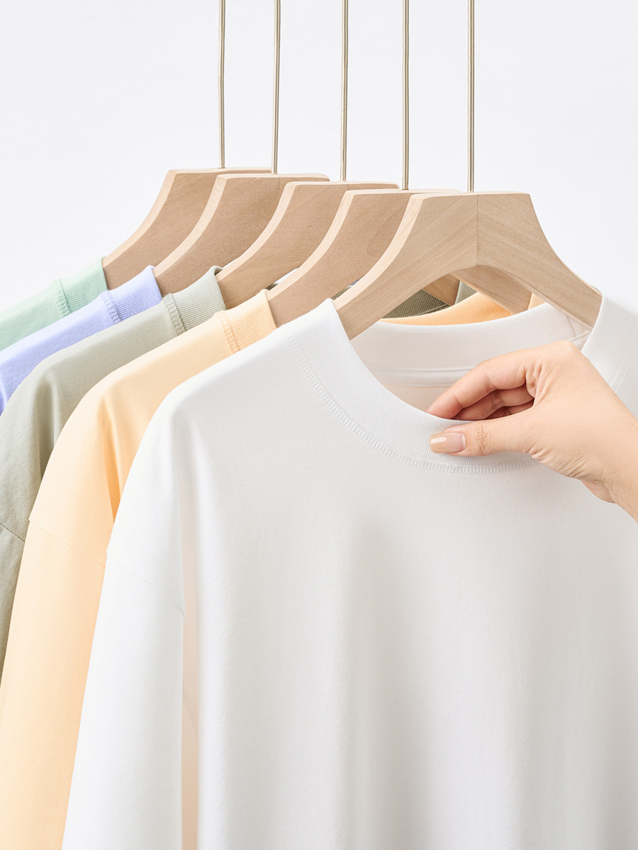 Men's Summer New College-Style Solid Color T-Shirt - 230g Elastic Crew Neck, Cool Touch & Sun Protection, Loose-Fit Casual Menswear -57M