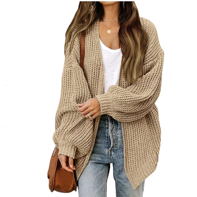 Women's Knits Tees HELIAR Women Solid Cardigan Sweater Coat Loose Casual Lantern Sleeve Jacket Knitted Coat For Women Autumn And Winter 230912