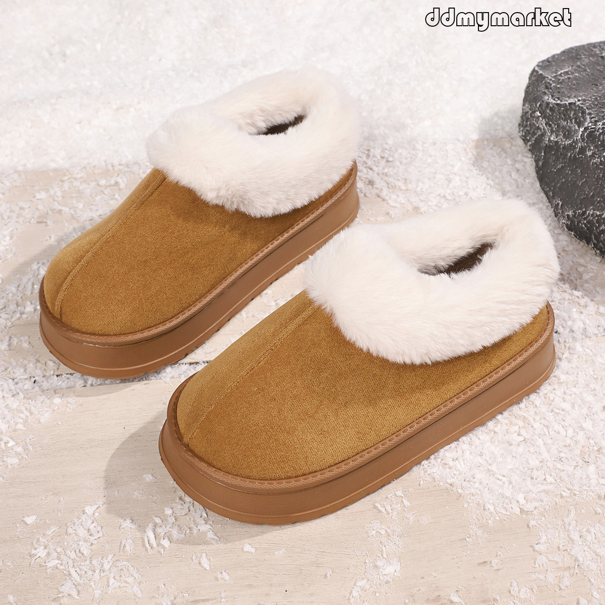 Women's Cotton Shoes Home and Outdoor, Non-Slip, Warm, Plush, Closed-Back, Thickened Winter Slippers for Men ddmymarket