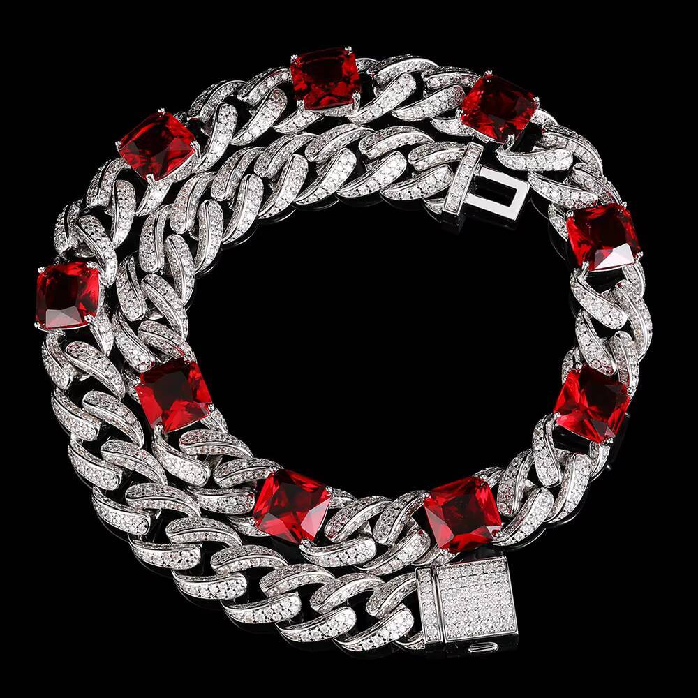 trend Colorful Gemstone Womens Diamond Cuban Necklace Iced Out Gemstone Charm Choker Necklace