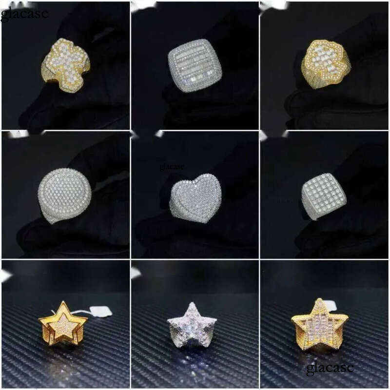 Fine jewelry iced out hip hop cuban gold plated sterling sier vvs moissanite dia ring for men