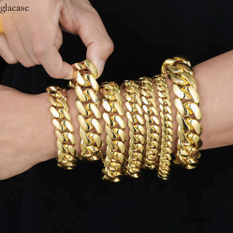 Cubana Wholesale Hip Hop Jewelry 14K Gold Plated Miami Cuban Link Chain Bracelet Heavy Solid Custom Fashion Man Women