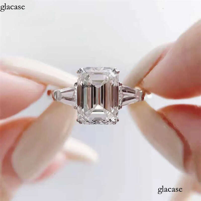 GRA Moissanite Dia 1-5ct D GH VVS 10K14K gold dia Emerald cut wedding moissanite ring