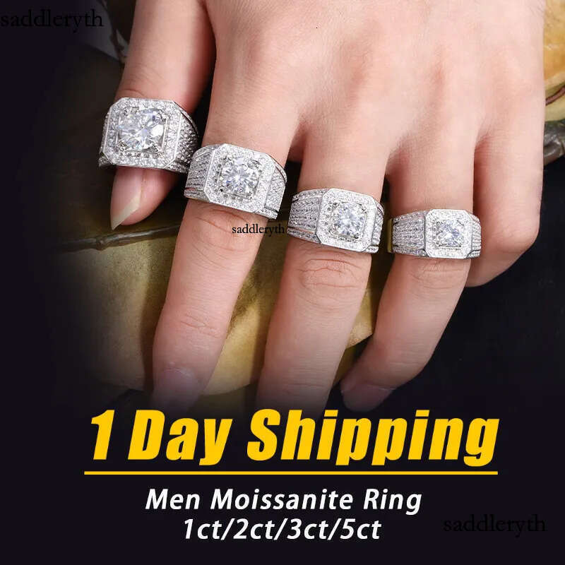 Hip Hop Jewelry Wedding Engagement Gift Sterg Sier Paved VVS Moissanite Iced Out Dia Band Ring For Men f3