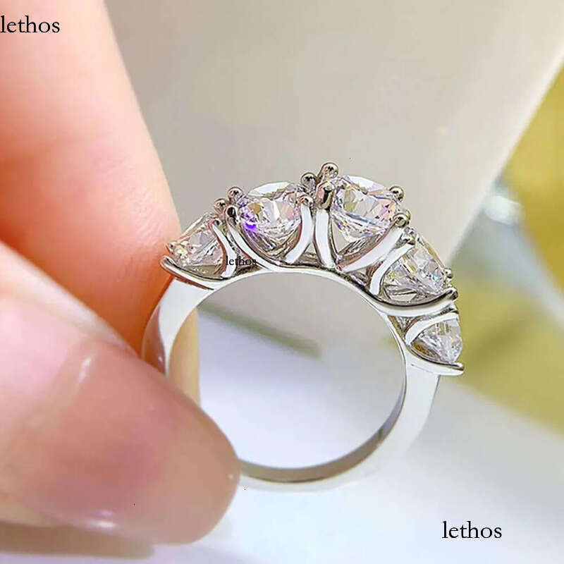5 Stones 3.6cttw Full Moissanite Rings for Women S Sterling Sier Row Ring Plate Sparkling Dia Wedding Bands Jewelry 36