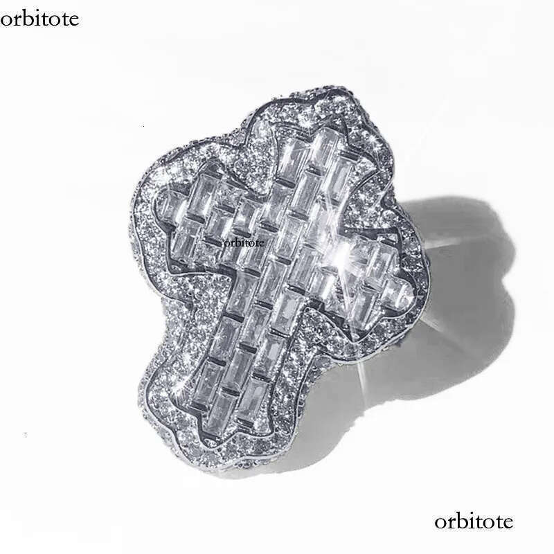 Hip Hop Square T Zircon Cross Copper Real Gold Plated Finger Ring Jewelry Gift