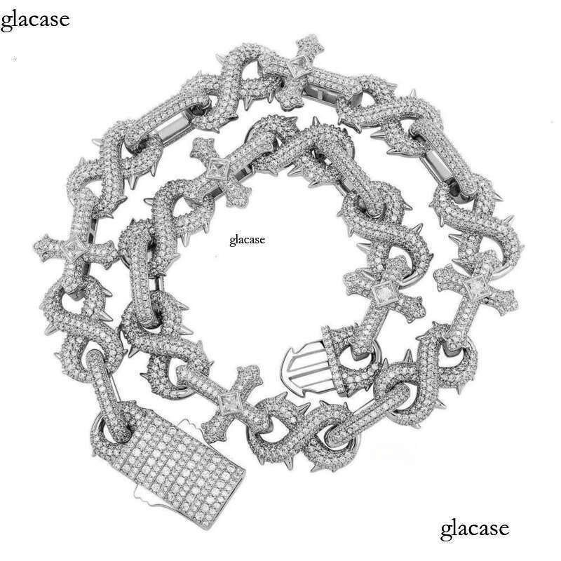Hip Hop 8-shaped Thorn Cross Cuban Link Chain Necklace Bling Full Cubic Zirconia Iced Out Dia Personalized Mens Necklaces Choker Bracelet Accessories 