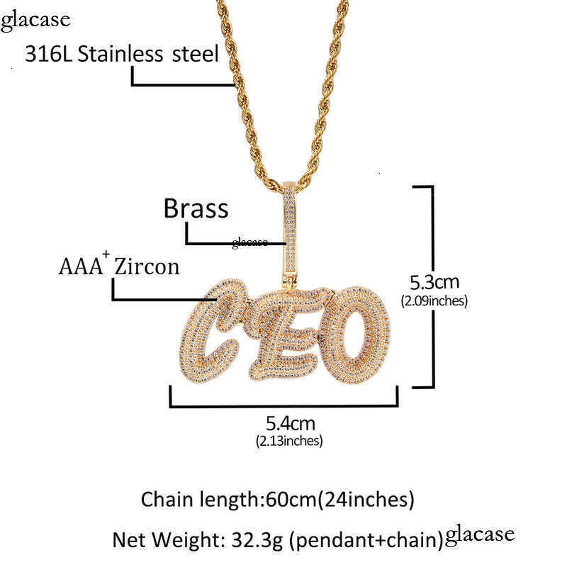 Custom Letters Name Pendant Necklace Charm Bling Iced Out Zircon Real Gold Plated For Men Women Jewelry