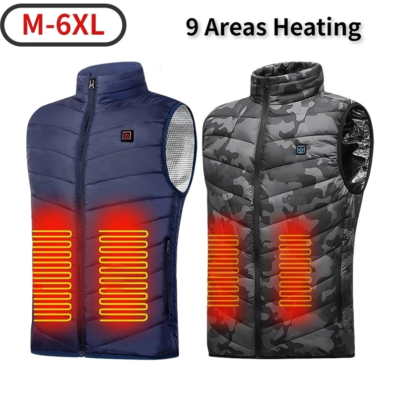 Men's Vests 9 Areas Heated Jacket Fashion Men Women Coat Intelligent USB Electric Heating Thermal Warm Clothes Winter Heated Vest Plussize 231025