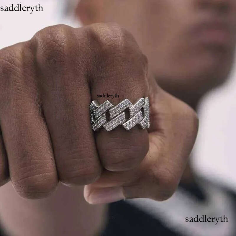 Custom Moissanite Cuban Ring S Sier with 2rows Hip Hop Mens White Gold Plated Vvs Dia Rings ce