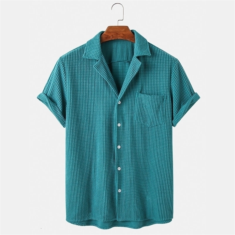 Men's Casual Shirts Men's Corduroy Plain Short Sleeve Summer Fashion Casual High Quality Solid Color Breathable Shirt Men's Clothing To