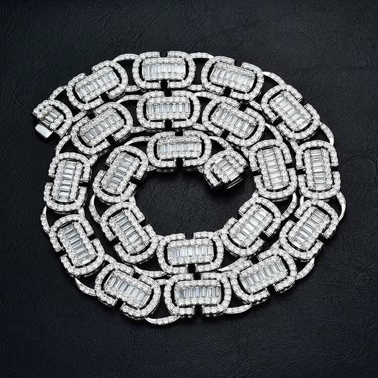 Hip Hop Jewelry Necklace Chain with Moissanite Goldplated Brass New Trendy Fashion Copper Sterling SilverCuban Link Chain Cz JN45