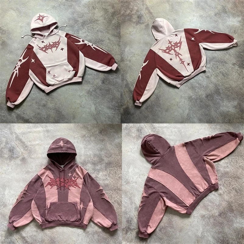 Hip Hop Patch Streetwear Hoodie Y2K Retro Hoodie Sweatshirt Mens Womens Harajuku Gothic Pullover Hoodie Clothes 250225