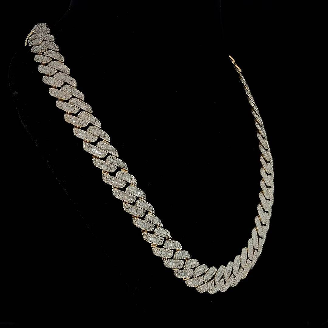 trend 14mm Iced Prong Cuban Link Chain Silver Plated Brass Hip Hop Necklace Womens Fine Jewelry for Party Occasions