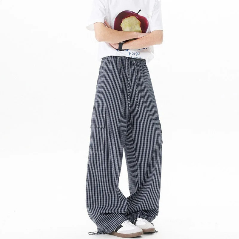 Biyaby Street Mens Flat Pants 8XL-M Work Pants Korean Fashion High Waist Wide Leg Pants Mens Large Loose Casual Pants 250427