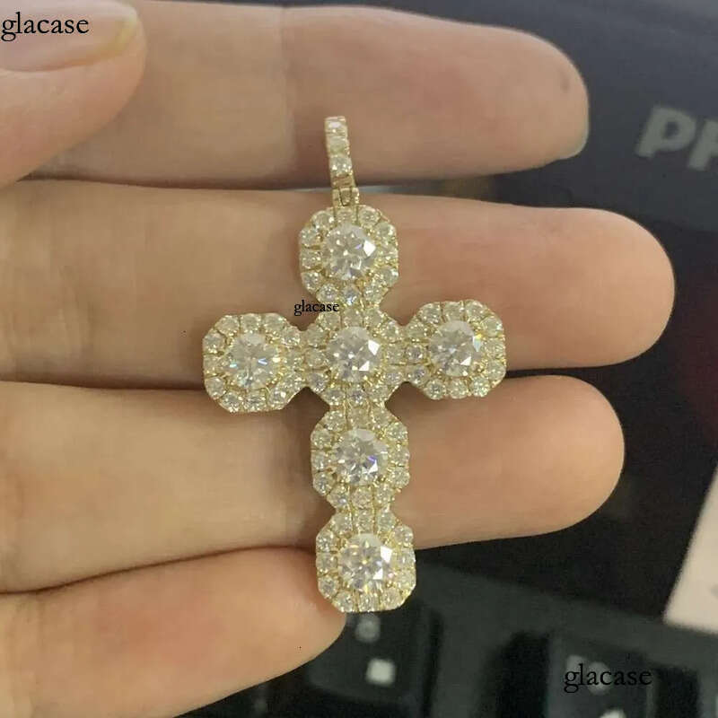 New Design 4mm 5mm 6mm Moissanite Dia Halo Hip Hop Cuban Cross Pendant for Tennis Chain Jewelry