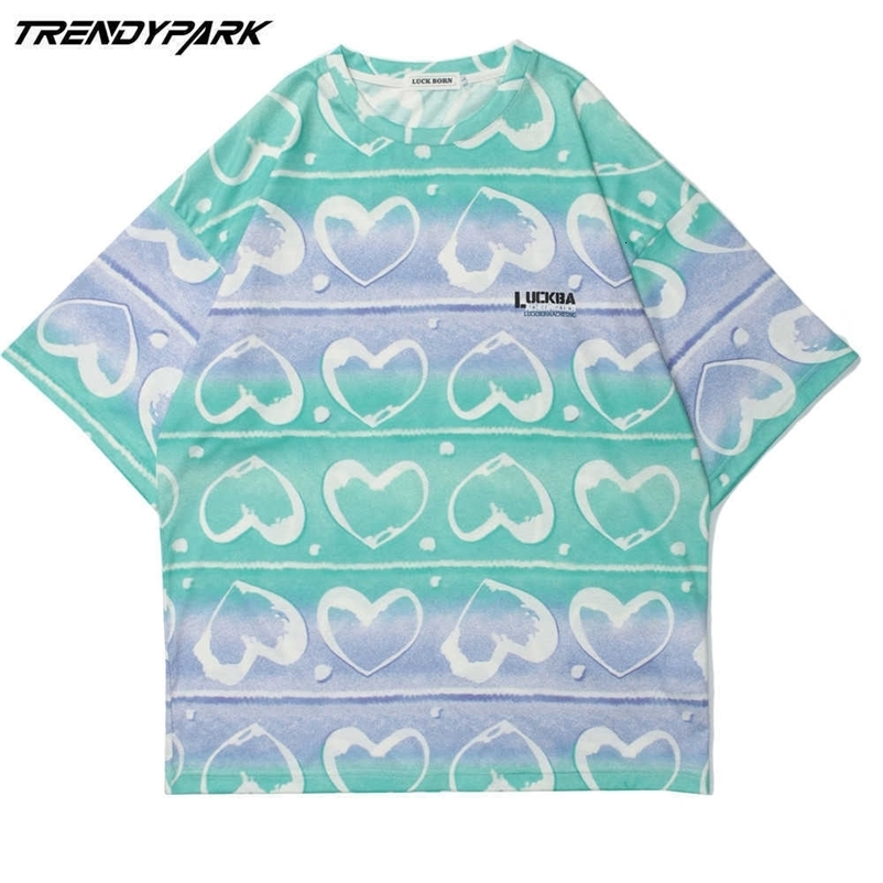 Men's T-shirt Tie-dye Gradient Striped Short Sleeve Tee Hip Hop Oversized Cotton Casual Harajuku Streetwear Top Tshirts Clothing 210601
