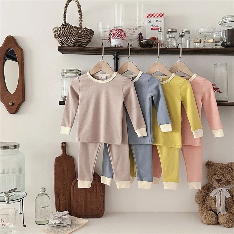 Autumn Spring Baby Girl 2PCS Pajamas Clothes Set Candy Color Soft Homewear Tops Suit Casual Indoor Leggings Kid Girl Outfit 241120