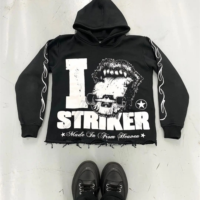 Y2K Hoodies Clothing Men Women Harajuku Hip Hop Letter Graphics Printed Pullover Hoodie Goth Black Sweatshirt Autumn Winter Tops 240809