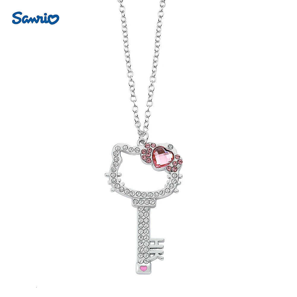 Sanrio Hello Kitty Necklace Anime Pink Peach Heart Crystal Cat Key Pendant Jewelry Gift for Fans L250925