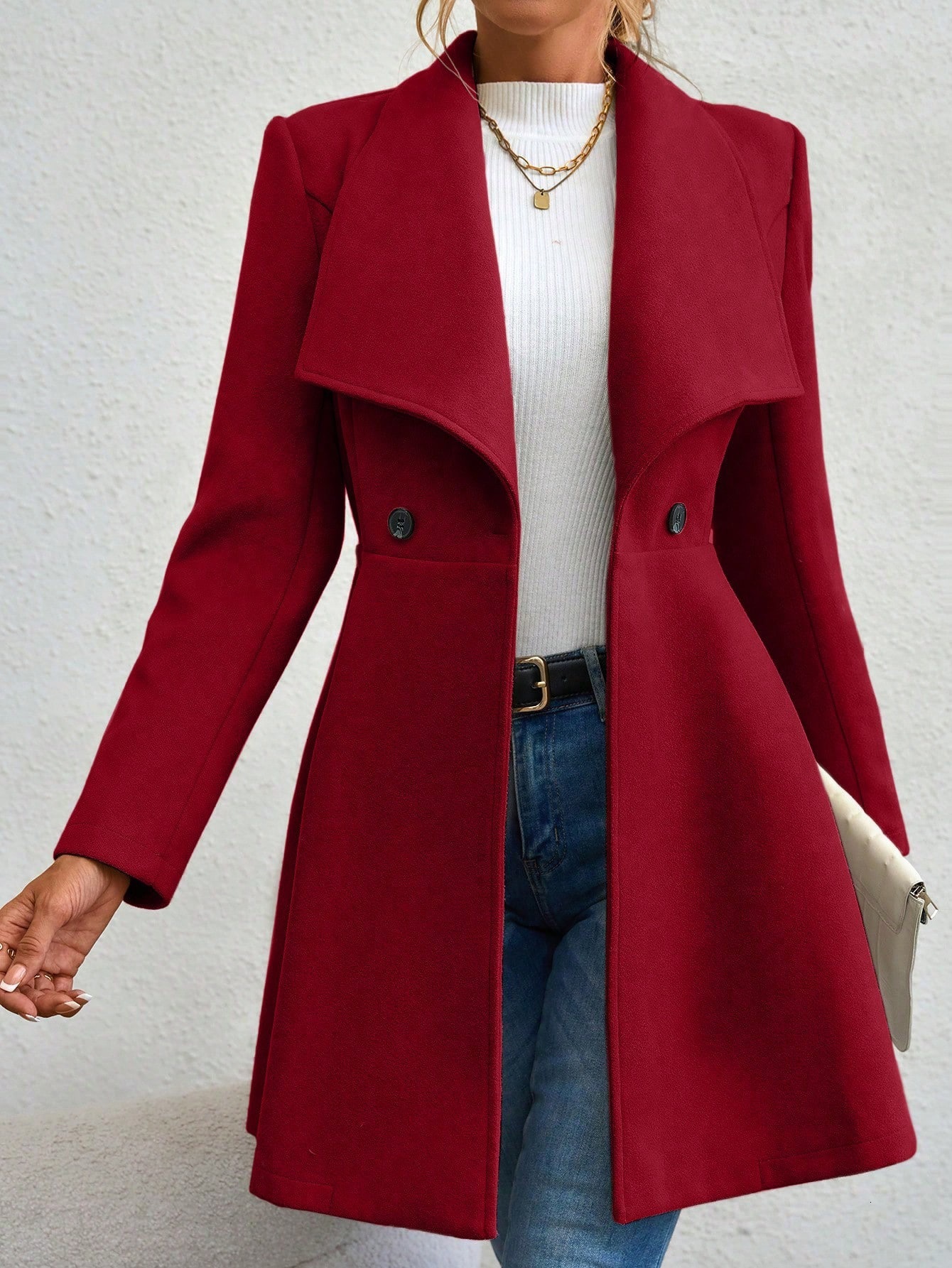 Autumn Winter Coat Slim Fit Long Fashion Turn-down Collar Women's Woolen Jacket