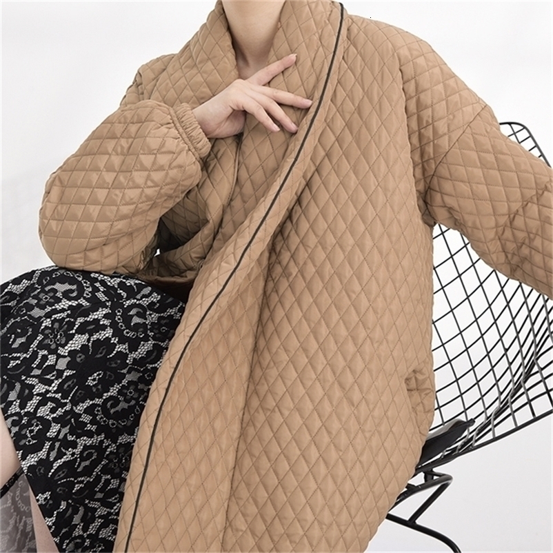 LANMREM Famale autumn winter long coat back many buttons loose fashion long sleeve cotton jacket women parkas WTH120 201214